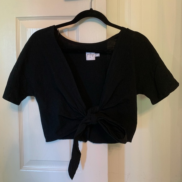 Princess Polly Tops - Princess Polly Luca tie front top black, size 4